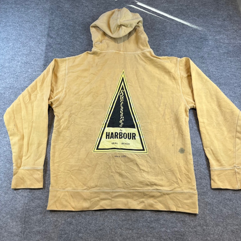 Harbour Surfboards Mens Graphic Hoodie Yellow‎ Surf Skate Beach M Cotton Faded